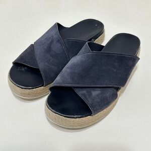 Vince Suede Espadrille Platform Slides Navy Blue‎ Casual Sandals Womens 8 Resort